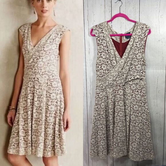 Anthropologie Dresses & Skirts - Maeve Anthropologie Brushed Lace Faux Wrap Floral Fit & Flare Dress
